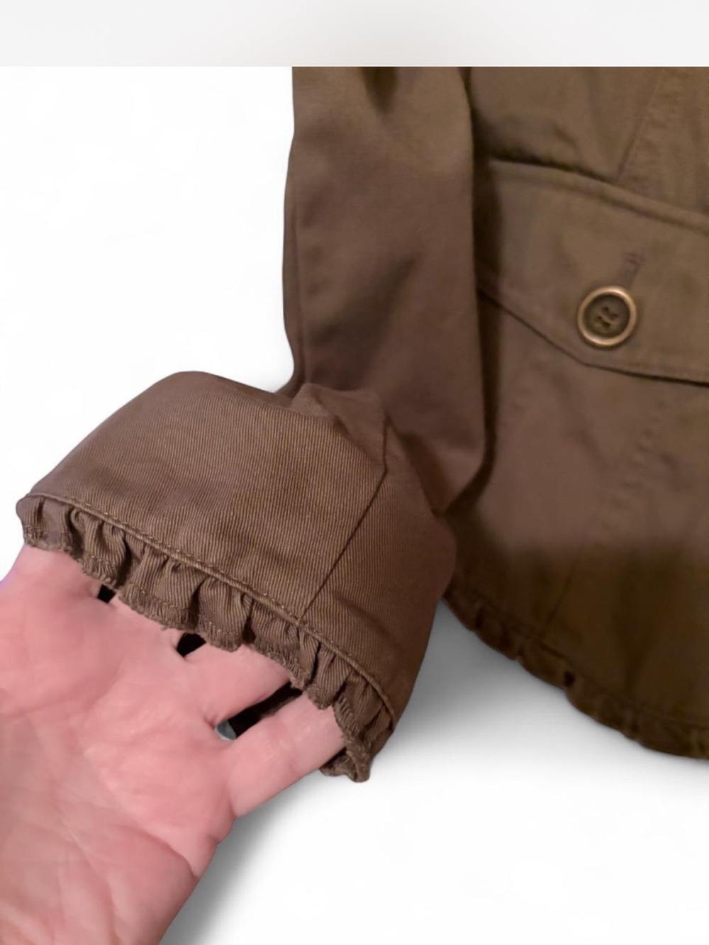 Brown Ruffle Trim Utility Jacket - Picture 2 of 7
